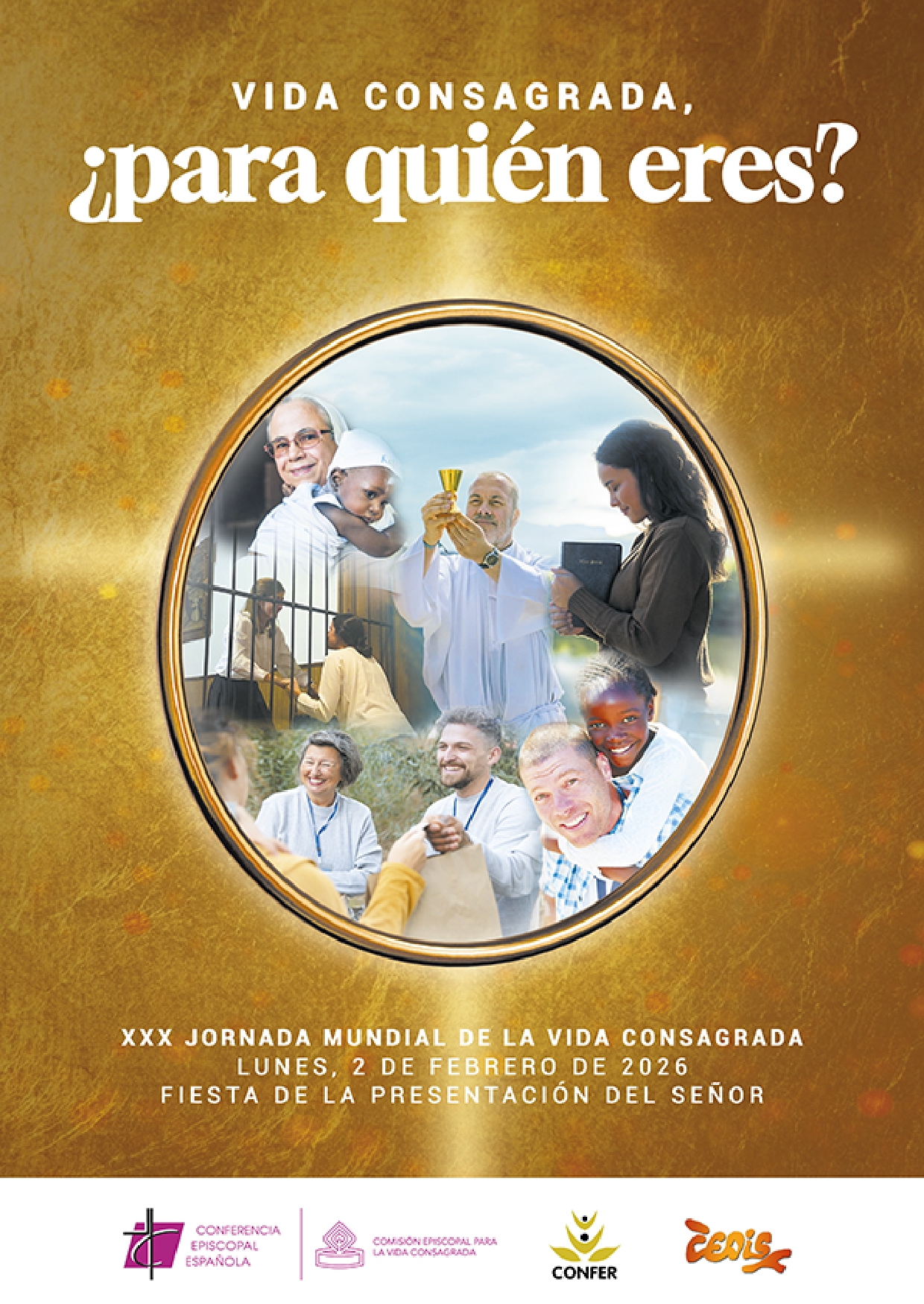 Cartel en castellano de la Jornada Mundial de la Vida Consagrada 2026, con el lema '¿Para quién eres?'