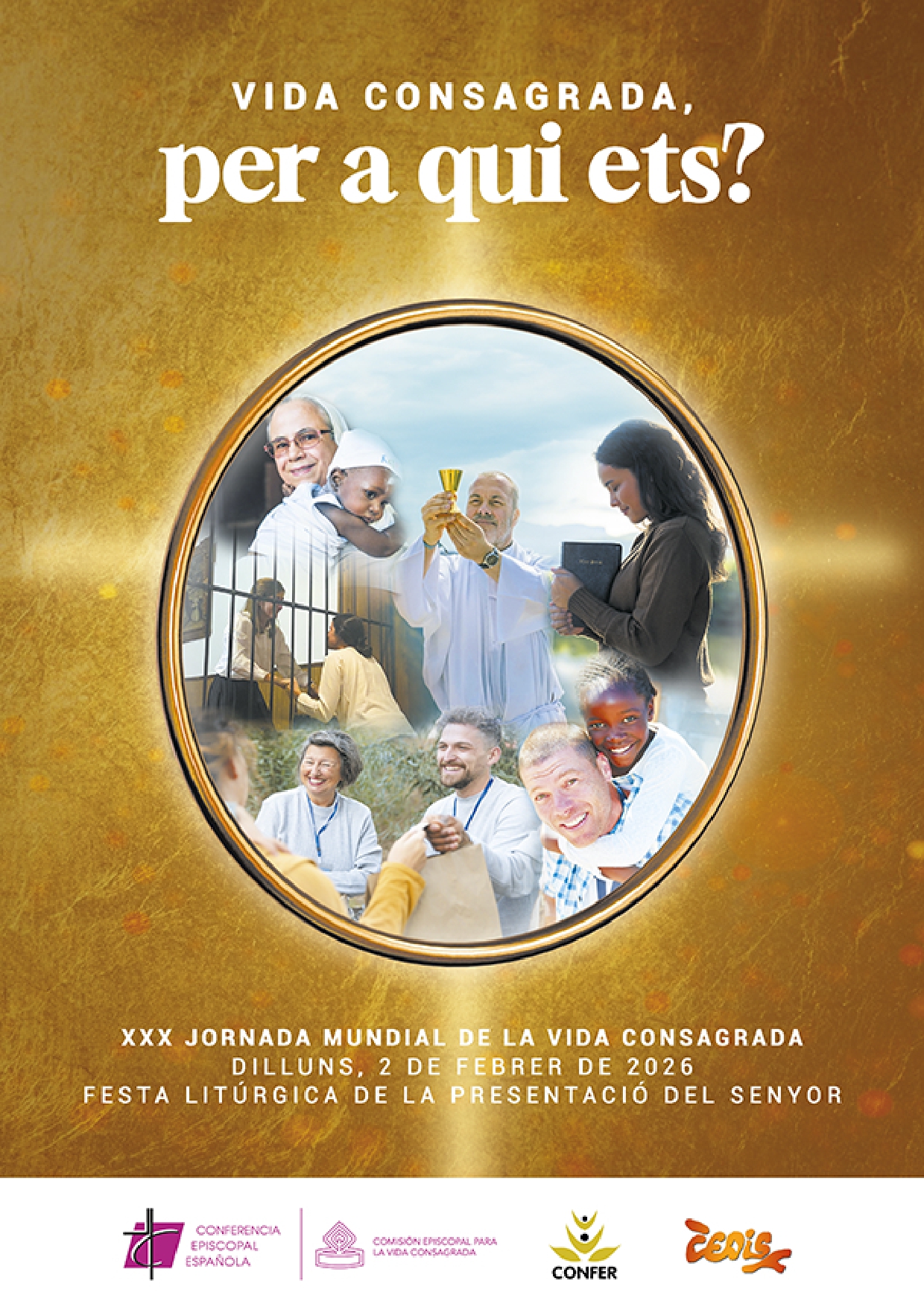 Cartel en castellano de la Jornada Mundial de la Vida Consagrada 2026, con el lema '¿Para quién eres?'