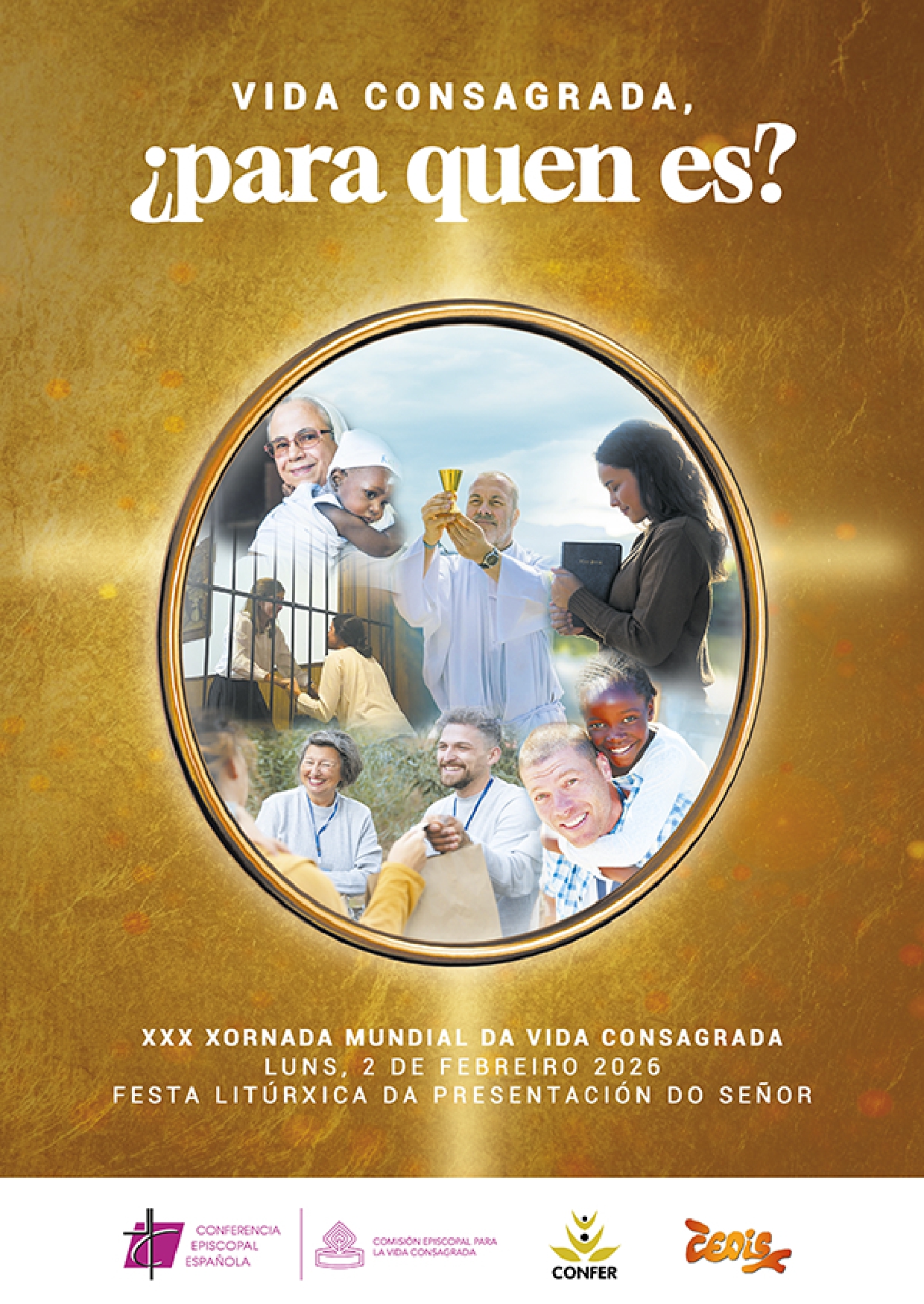 Cartel en castellano de la Jornada Mundial de la Vida Consagrada 2026, con el lema '¿Para quién eres?'
